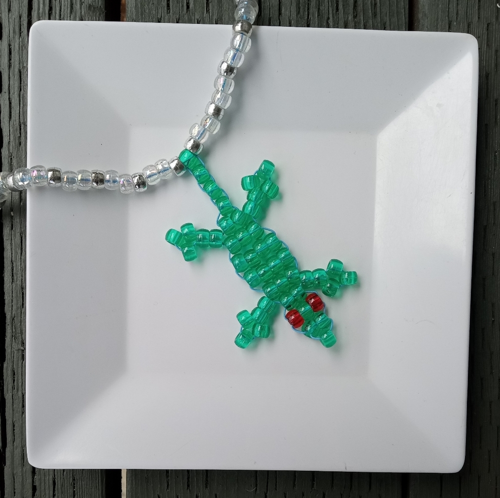 Handmade Beaded Gecko Necklace